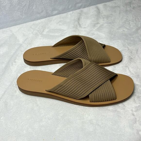 Everlane The Day ReKnit Crossover Sandals Tan Womens Size 7.5 Slides Flat NWOB - Picture 2 of 8